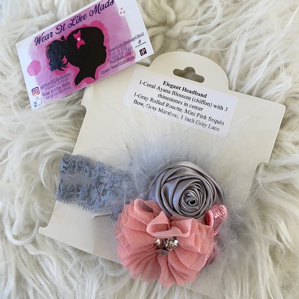 Boutique Wear It Like Mads Handmade Elegant Detailed Headband Gray & Pink